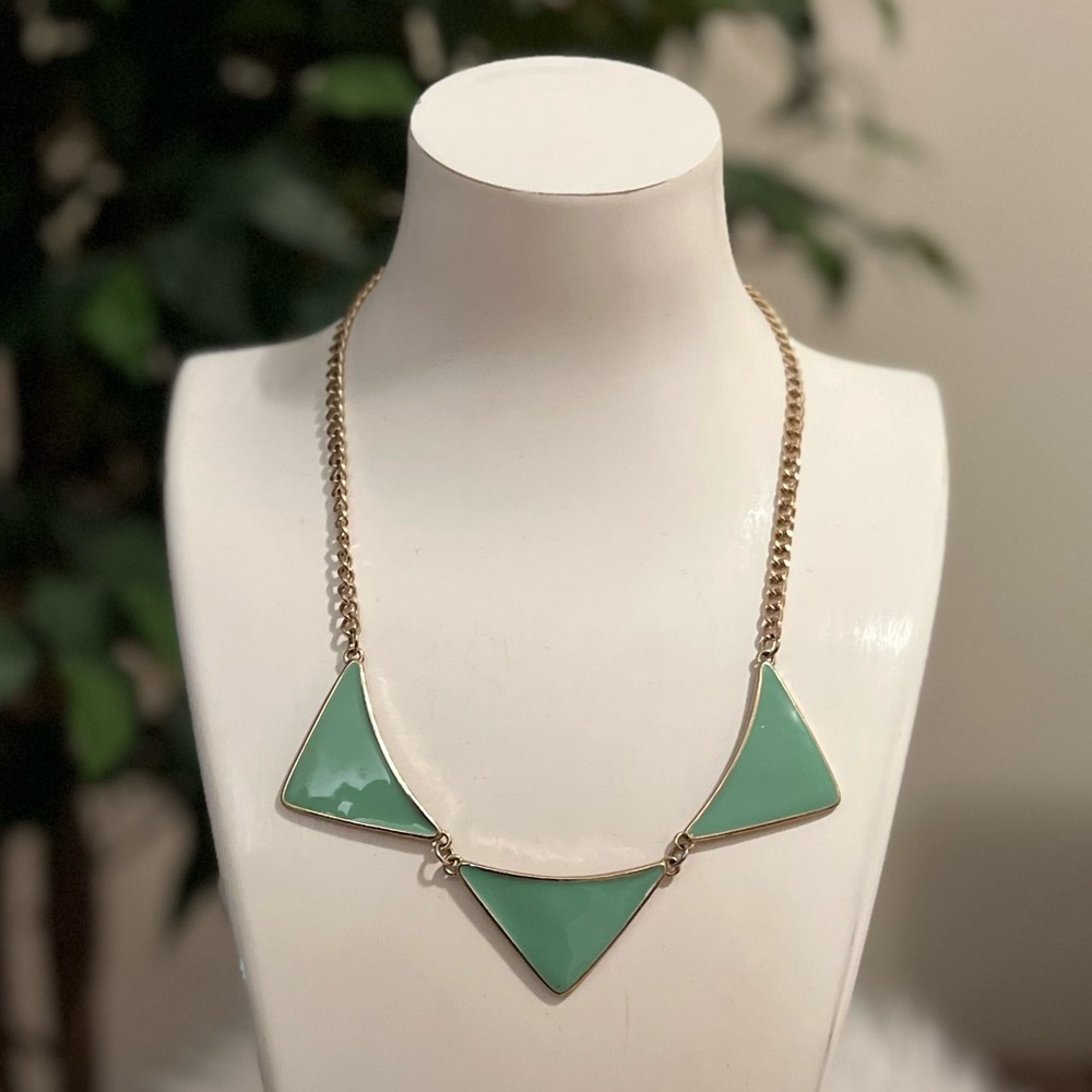 Mint Green Enamel Triangle Statement Necklace - image 1